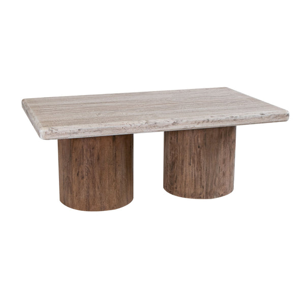 Kohl 50 Inch Cocktail Table, Brown Mango Wood, Drum Base, Cream Floated Top - BM311231