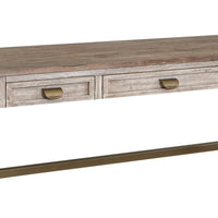 Kohl 60 Inch Desk, Brown Mango Wood, 3 Drawers, Antique Bronze Iron Base - BM311235