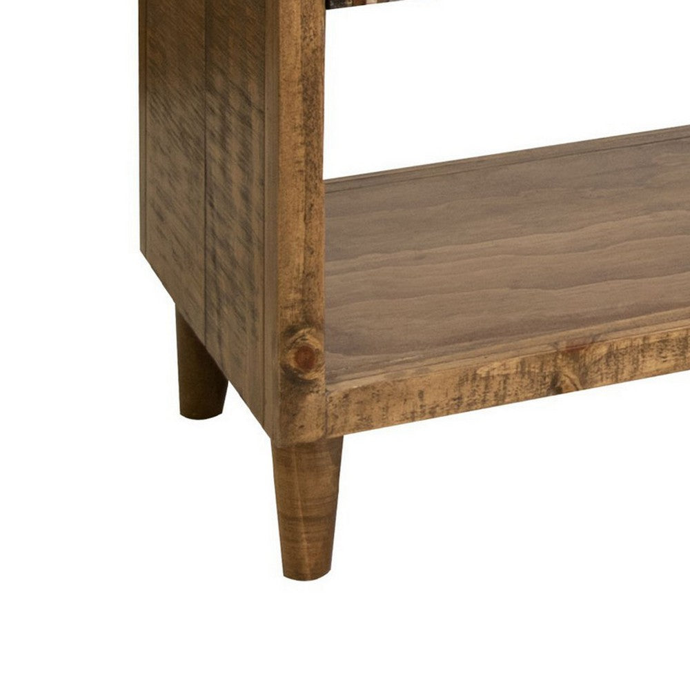 Texu 55 Inch Sofa Console Table, Pine Wood, 3 Drawers, 1 Shelf, Brown, Blue - BM311240