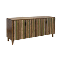 Texu 69 Inch Sideboard Console, Pine, 4 Doors, Pedant Handles, Brown, Green - BM311246