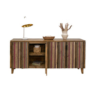 Texu 69 Inch Sideboard Console, Pine, 4 Doors, Pedant Handles, Brown, Pink - BM311247