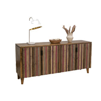 Texu 69 Inch Sideboard Console, Pine, 4 Doors, Pedant Handles, Brown, Pink - BM311247