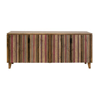 Texu 69 Inch Sideboard Console, Pine, 4 Doors, Pedant Handles, Brown, Pink - BM311247