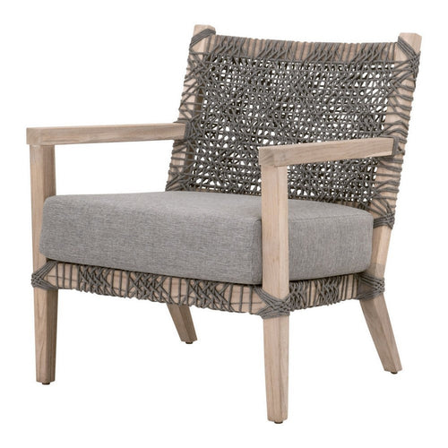 30 Inch Club Chair, Solid Teak Wood, Woven Back and Seat, Gray Cushion - BM311380
