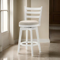 Fila 26 Inch Counter Height Swivel Stool Chair, Padded, Ladder Back, White - BM311412