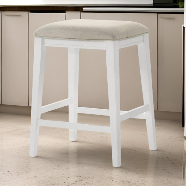 Rani 26 Inch Counter Height Stool, Cushioned Seat, Backless, White Finish - BM311414