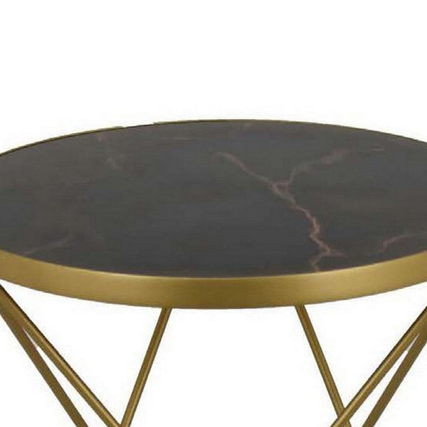 20 Inch Plant Stand Table, Round Top, Open Metal Frame, Black and Gold - BM311433