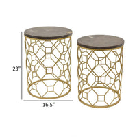 Tich Plant Stand Table Set of 2, Round Top, Open Metal Frame, Black, Gold - BM311440
