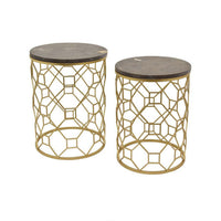 Tich Plant Stand Table Set of 2, Round Top, Open Metal Frame, Black, Gold - BM311440