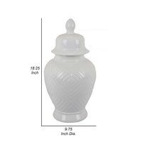 18 Inch Temple Ginger Jar with Dome Lid Geometric Design, Ceramic, White - BM311442