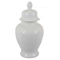 18 Inch Temple Ginger Jar with Dome Lid Geometric Design, Ceramic, White - BM311442