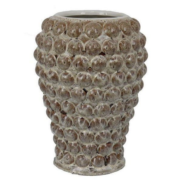 14 Inch Vase, Unique Urn Shape, Tan Brown Ceramic with Bubble Design - BM311452