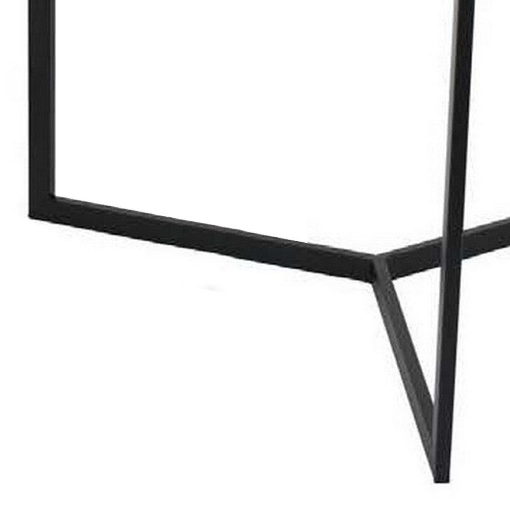 Plant Stand Table Set of 2, Black Metal Frame, Hexagonal White Tabletop - BM311457