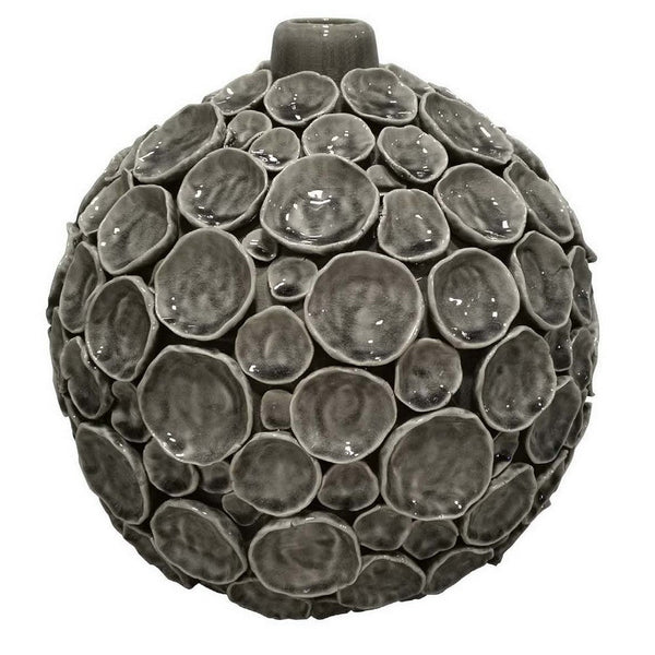 14 Inch Decorative Vase, Rich Artisan Ceramic Bubble Pot Design, Gray - BM311459