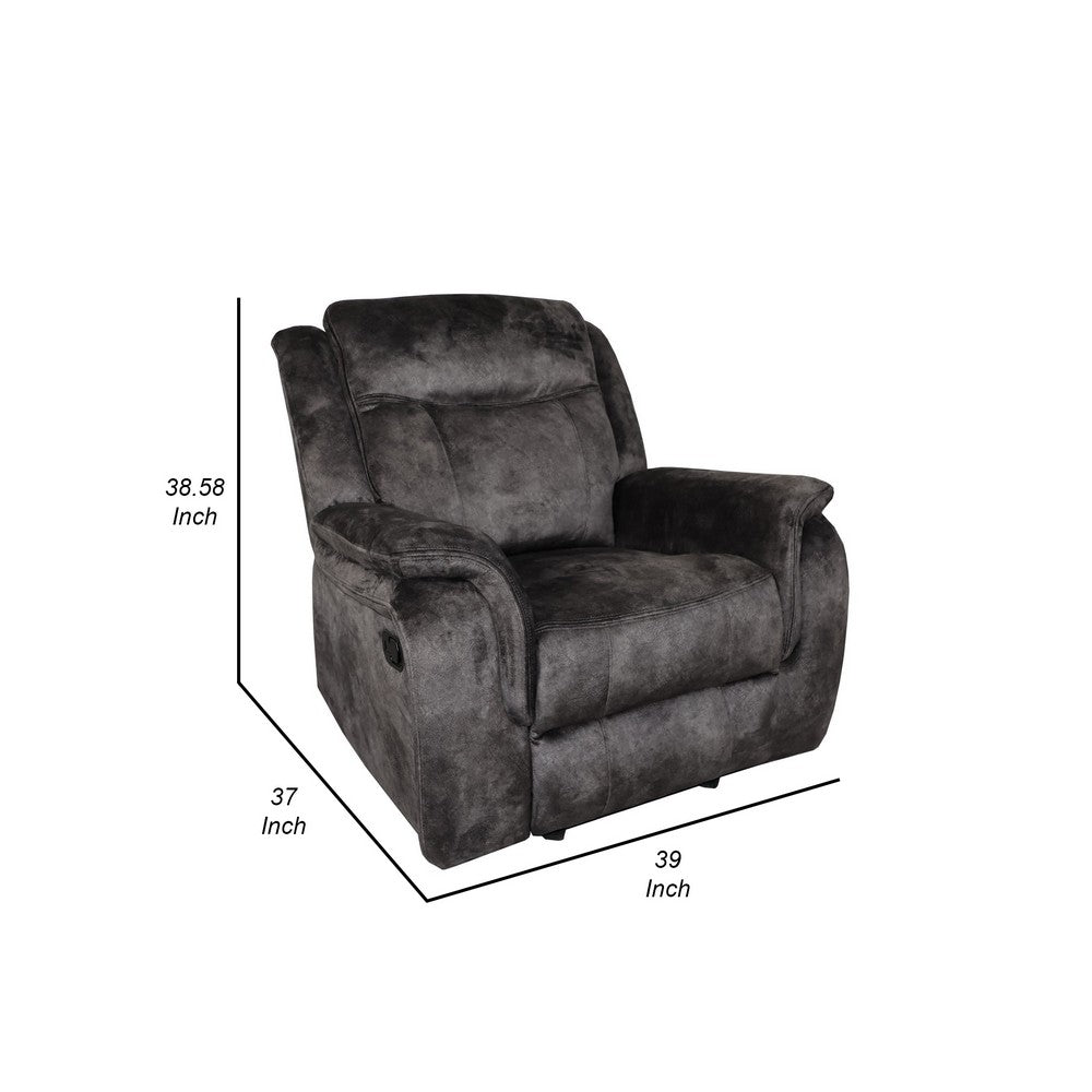 Harbor 39 Inch Manual Recliner Chair, Pocket Coils, Gray Faux Suede Velvet - BM311471