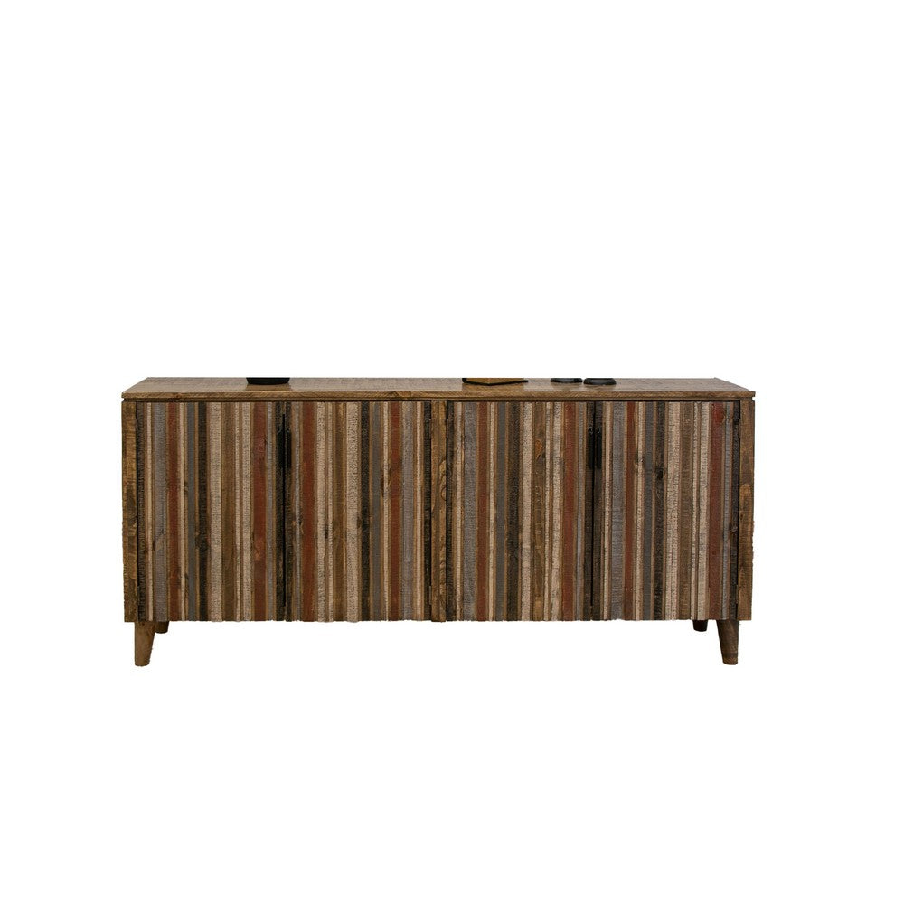 Texu 69 Inch Sideboard Console, Pine Wood, Pedant Handles, Brown, Red - BM311490