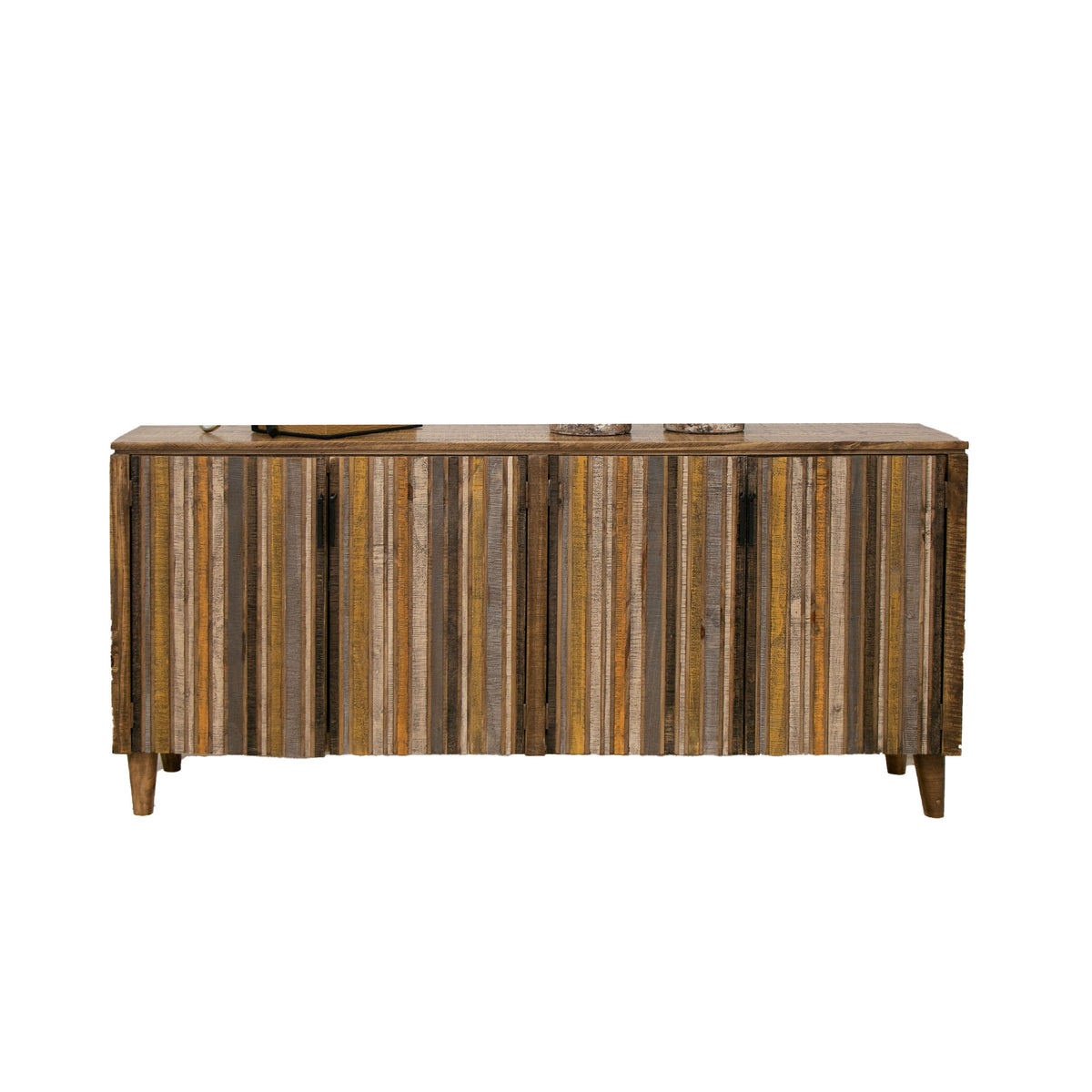 Texu 69 Inch Sideboard Console, Pine Wood, Pedant Handles, Brown, Yellow - BM311491