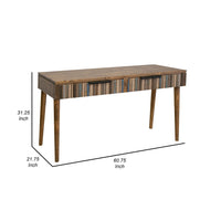 Texu 61 Inch Desk, Pine Wood, 2 Drawers, Slim Tapered Legs, Brown, Blue - BM311494