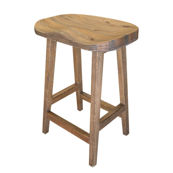 Asic 24 Inch Counter Height Stool, Pine Wood, Curved Seat, Natural Brown - BM311501