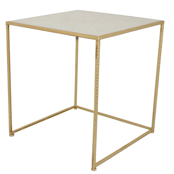 Neci Plant Stand Table Set of 3, Nesting Open Metal Gold Frame, White Top - BM311507