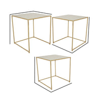 Neci Plant Stand Table Set of 3, Nesting Open Metal Gold Frame, White Top - BM311507