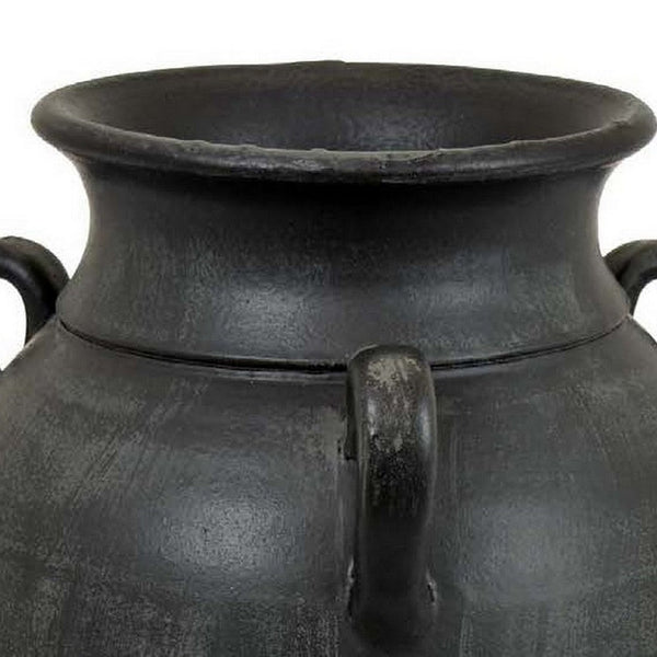 Risa 13 Inch Decorative Vase, Urn Shape, 3 Curved Handles, Antique Black - BM311512