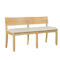 Celi 53 Inch Dining Bench, Cream Fabric Seat, Natural Brown Wood Frame - BM311520