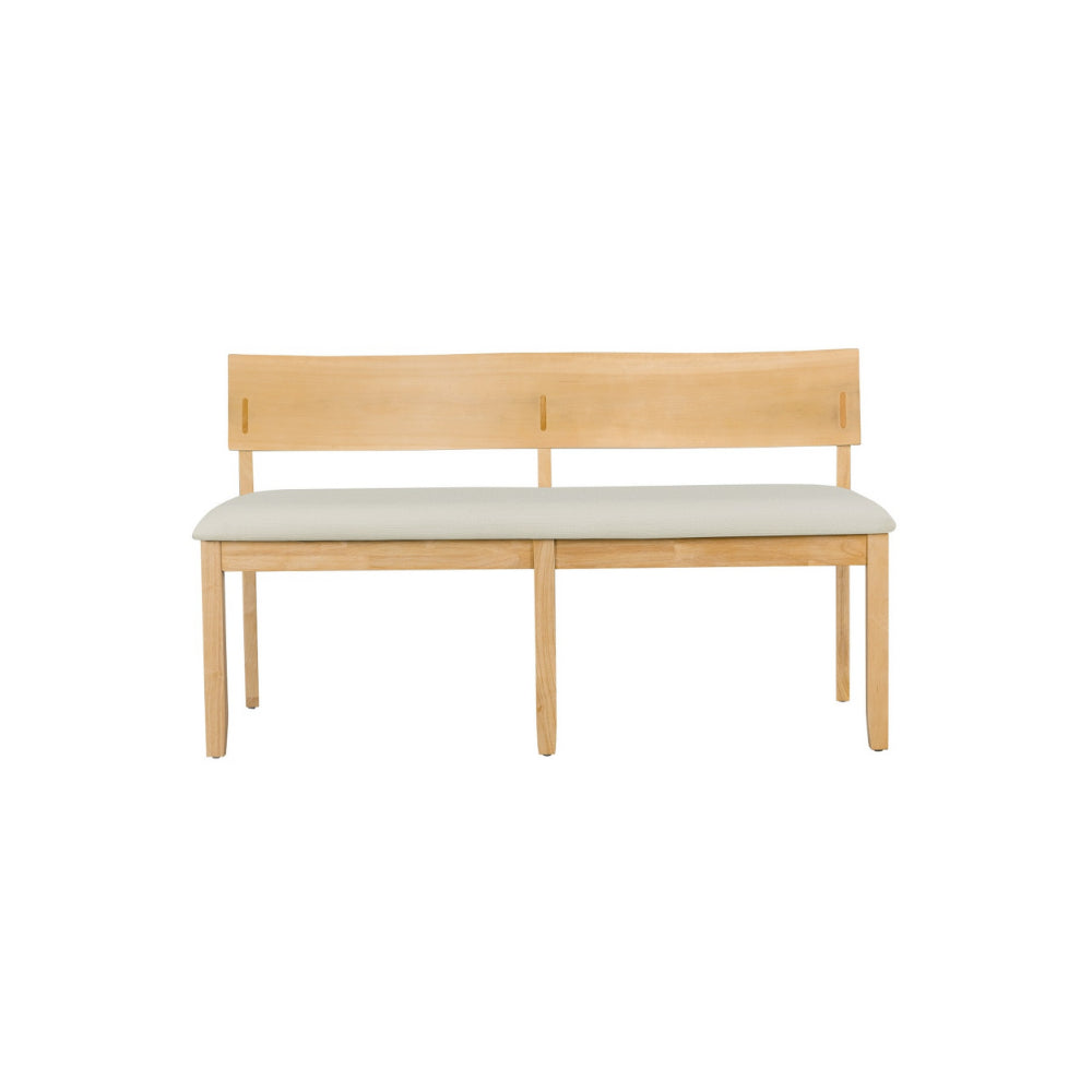 Celi 53 Inch Dining Bench, Cream Fabric Seat, Natural Brown Wood Frame - BM311520