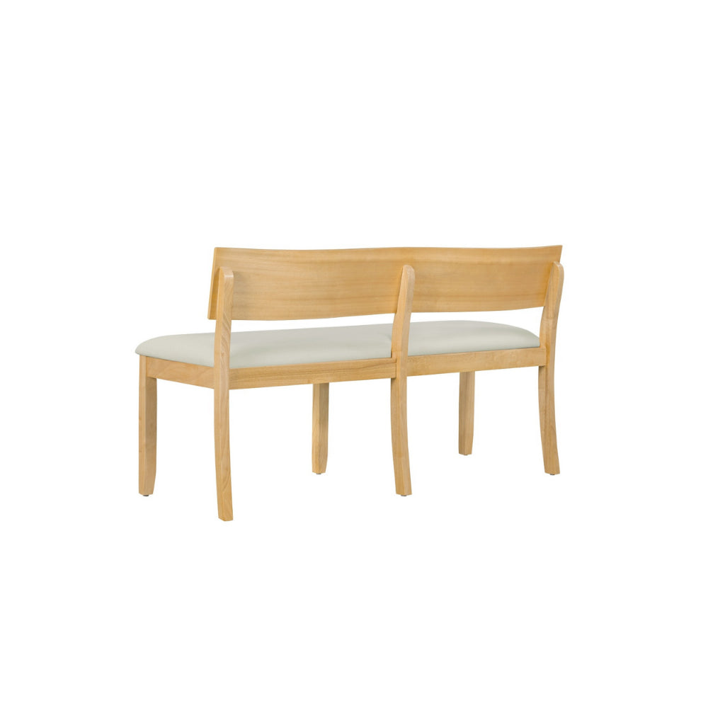 Celi 53 Inch Dining Bench, Cream Fabric Seat, Natural Brown Wood Frame - BM311520