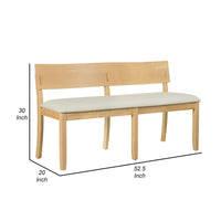 Celi 53 Inch Dining Bench, Cream Fabric Seat, Natural Brown Wood Frame - BM311520