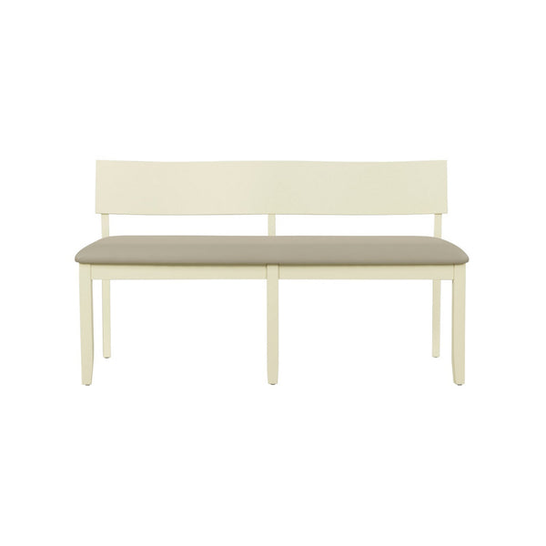 Celi 53 Inch Dining Bench, Taupe Faux Leather Seat, Beige Wood Frame - BM311521