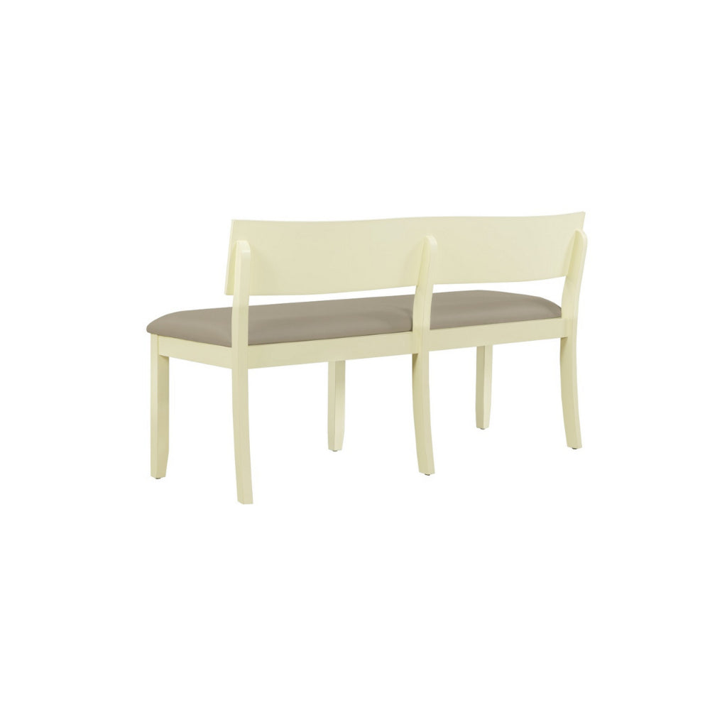 Celi 53 Inch Dining Bench, Taupe Faux Leather Seat, Beige Wood Frame - BM311521