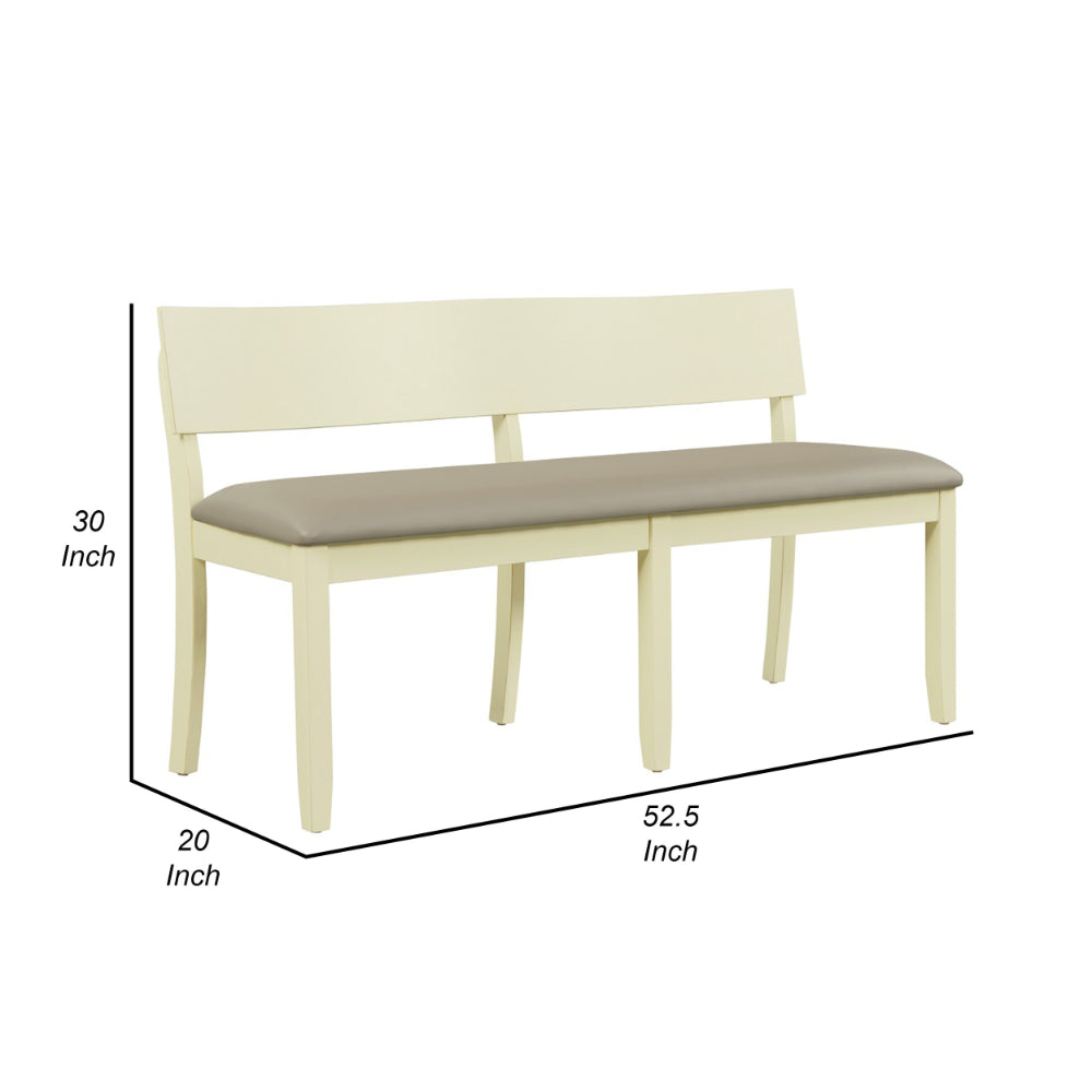 Celi 53 Inch Dining Bench, Taupe Faux Leather Seat, Beige Wood Frame - BM311521