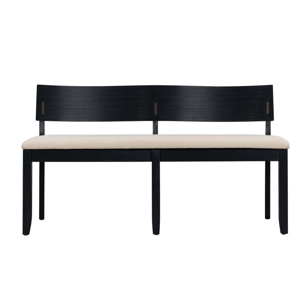 Celi 53 Inch Dining Bench, Cream Fabric Seat, Matte Black Wood Frame - BM311522