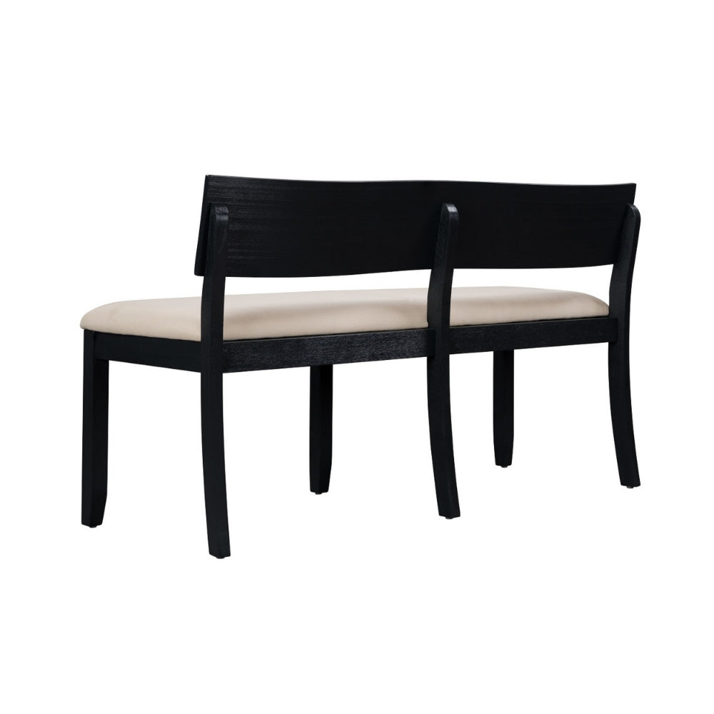 Celi 53 Inch Dining Bench, Cream Fabric Seat, Matte Black Wood Frame - BM311522