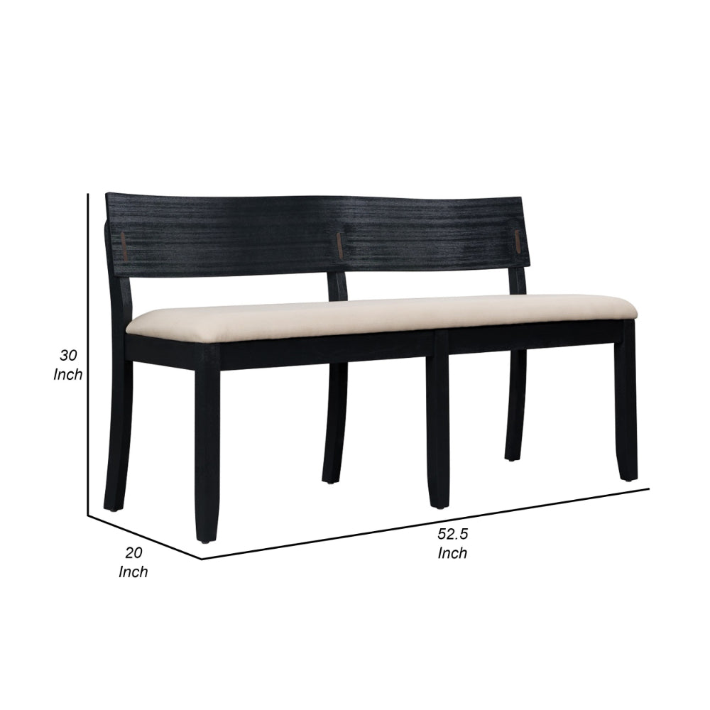 Celi 53 Inch Dining Bench, Cream Fabric Seat, Matte Black Wood Frame - BM311522