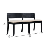 Celi 53 Inch Dining Bench, Cream Fabric Seat, Matte Black Wood Frame - BM311522