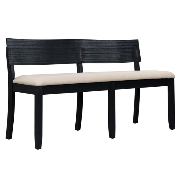 Celi 53 Inch Dining Bench, Cream Fabric Seat, Matte Black Wood Frame - BM311522