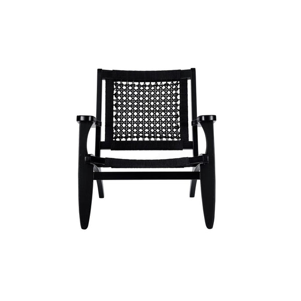 Heor 29 Inch Accent Chair, Hexagon Rope Woven Back, Seat, Black Wood  - BM311526