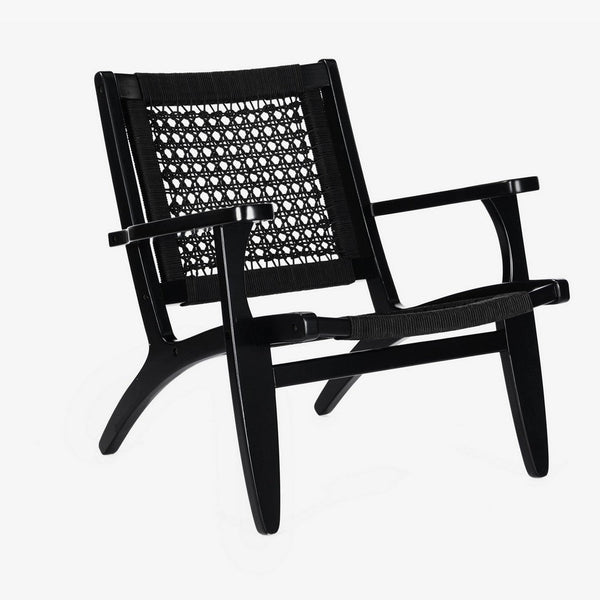 Heor 29 Inch Accent Chair, Hexagon Rope Woven Back, Seat, Black Wood  - BM311526