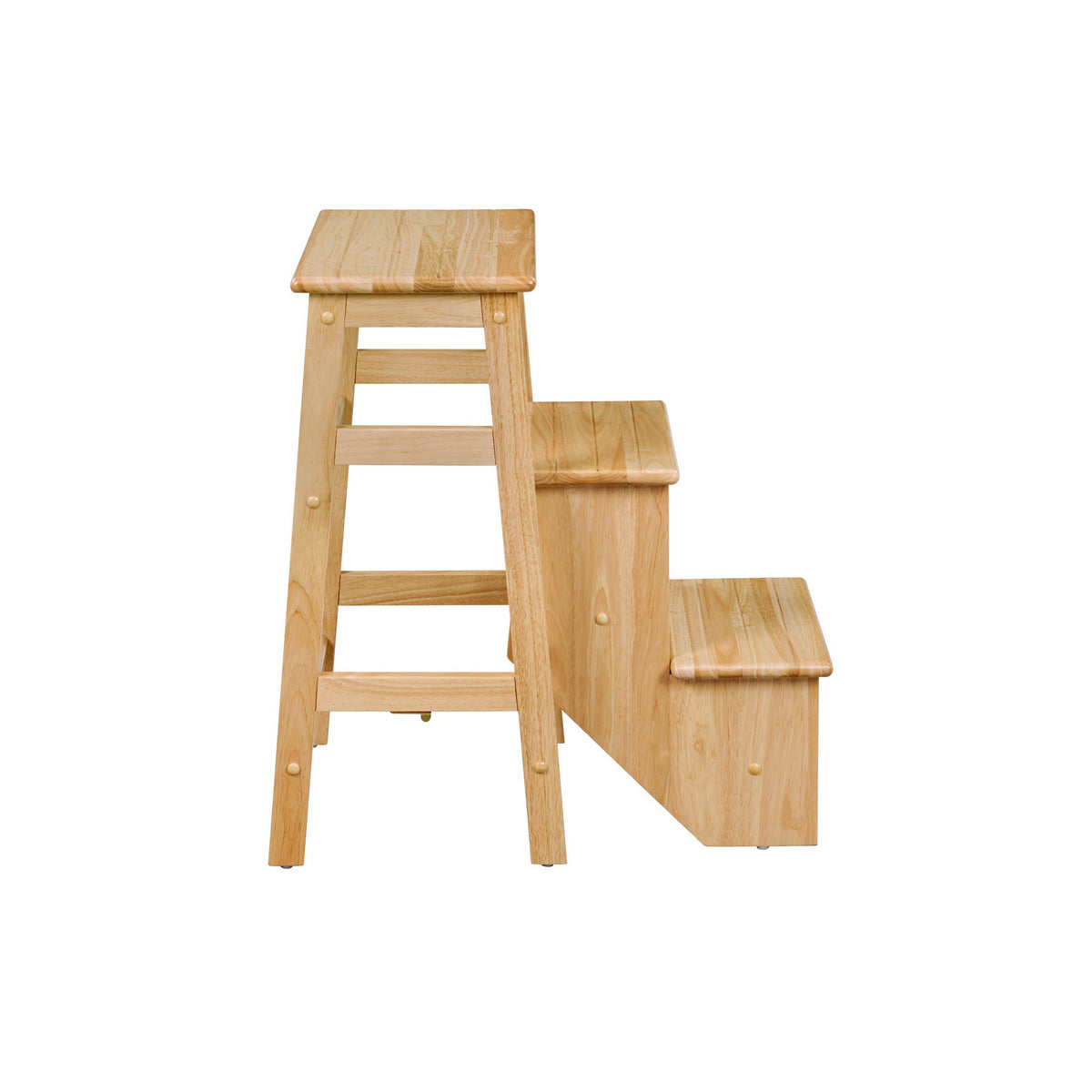 Nero 30 Inch Folding Step Stool, 3 Tier Design, Farmhouse, Natural Brown - BM311529