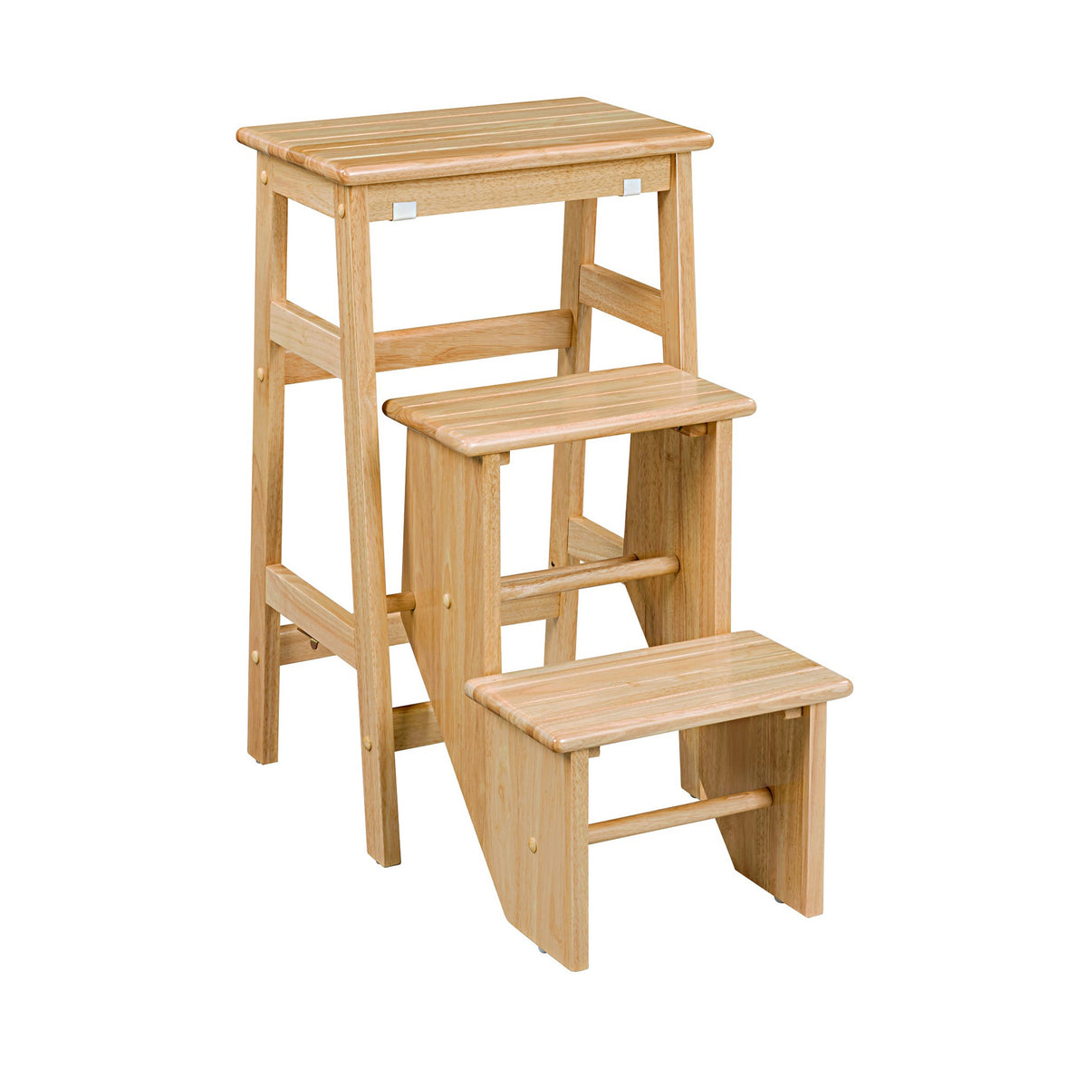 Nero 30 Inch Folding Step Stool, 3 Tier Design, Farmhouse, Natural Brown - BM311529