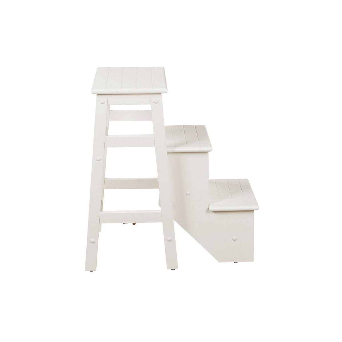 Nero 30 Inch Folding Step Stool, 3 Tier Design, Farmhouse, Cream Wood - BM311530