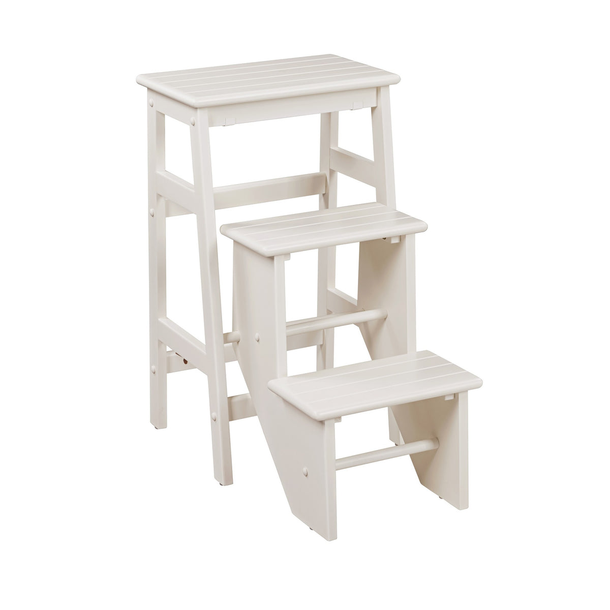 Nero 30 Inch Folding Step Stool, 3 Tier Design, Farmhouse, Cream Wood - BM311530