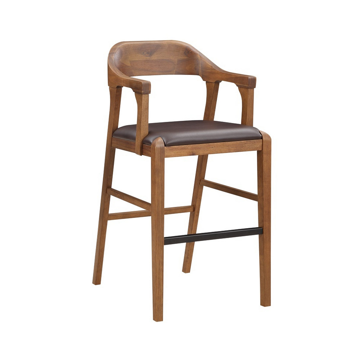 Rase 29 Inch Barstool Chair, Faux Leather Seat, Open Curved Back, Brown - BM311532