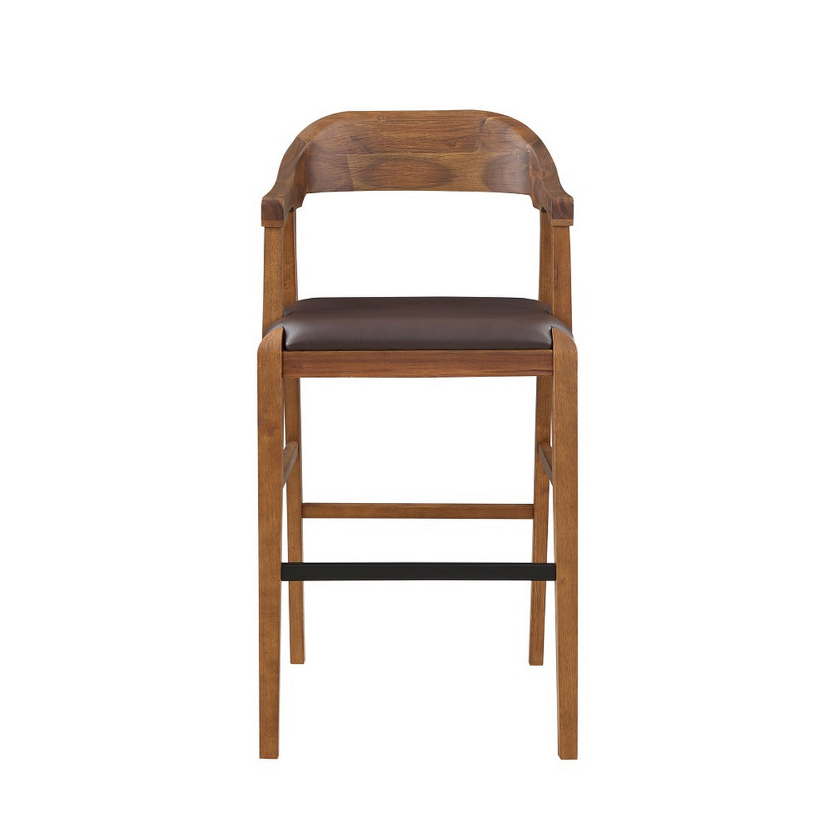 Rase 29 Inch Barstool Chair, Faux Leather Seat, Open Curved Back, Brown - BM311532