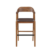 Rase 29 Inch Barstool Chair, Faux Leather Seat, Open Curved Back, Brown - BM311532