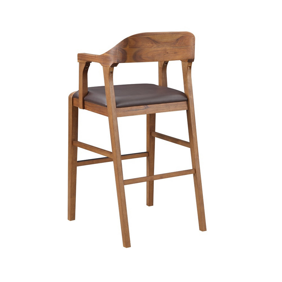 Rase 29 Inch Barstool Chair, Faux Leather Seat, Open Curved Back, Brown - BM311532