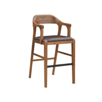 Rase 29 Inch Barstool Chair, Faux Leather Seat, Open Curved Back, Brown - BM311532