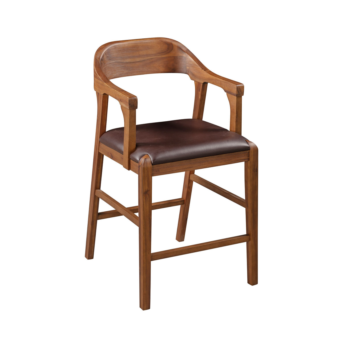 Rase 24 Inch Counter Stool Chair, Faux Leather, Open Back, Brown Wood - BM311533